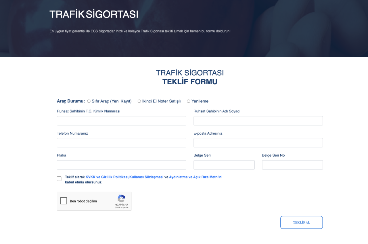 trafik sigortası teklifi al
